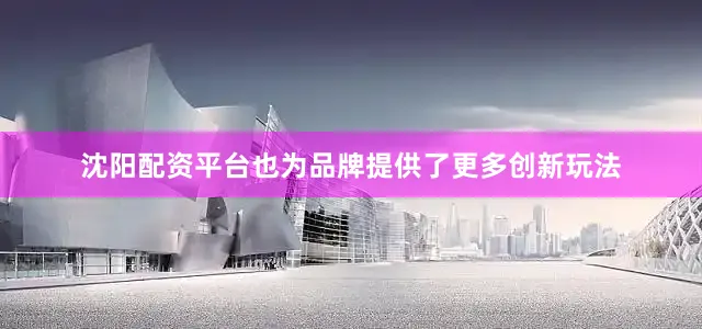 沈阳配资平台也为品牌提供了更多创新玩法